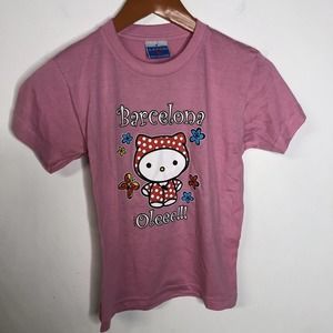 Girls Hello Kitty Barcelona Oleee Tee Shirt Size 8 Pink Butterfly Short Sleeve